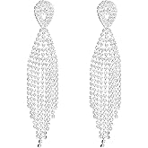 Elegant Teardrop Crystal Tassel Chandelier Earrings Long Dangle Earrings Sparkling Rhinestone Ladies Gifts Statement Earrings Bridal Wedding Jewelry for Women