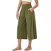 ODODOS Women's Wide Leg Palazzo Lounge Cropped Pants with Pockets Light Weight Comfy Pajama Capri Pants-20/22"/ 24" Inseam