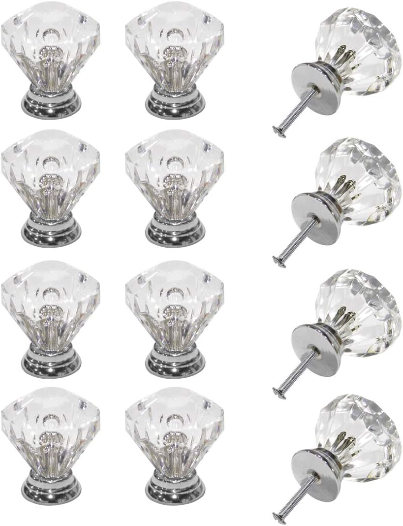 15 Pack Clear Crystal Diamond Shape Acrylic Cabinet Knobs and Pulls Drawer Closet Cupboard Handle Hardware Children Room Decorative Dresser Knobs