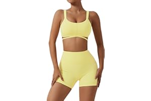 ABOCIW Workout Sets for Women 2 Piece Twist Front Halter Sports Bras High Waist Booty Shorts Exercise Gym Yoga Outfit