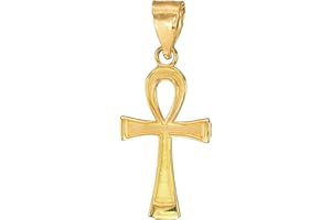 CLADDAGH GOLD 14K Yellow Gold 1" Egyptian Ankh Cross Key of Life Pendant Charm