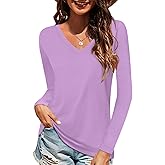Elesomo Long Sleeve Shirts for Women Cotton Tshirts V Neck Spring Tops Basic Tee