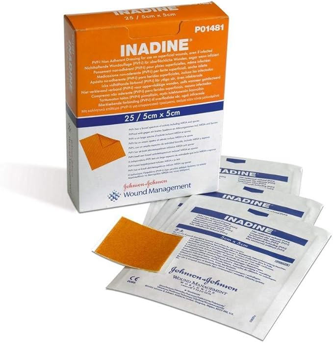 inadine Dressing (Iodine) 5cmx5cm New Box of 25 sterile dressings