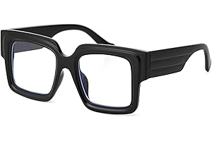 Onrtry Oversized Square Blue Light Glasses for Women Men Chunky Big Frame Computer Eye Glasses Non-Prescription Eyewear