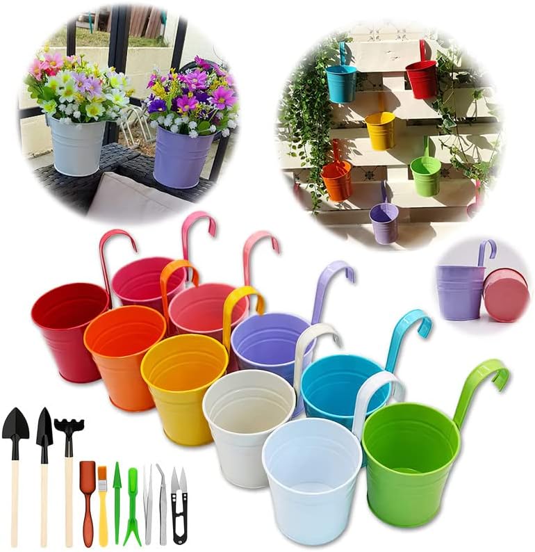 GIOVARA Hanging Plant Pot Set Metal Flower Pots with Detachable Hook 17x10cm
