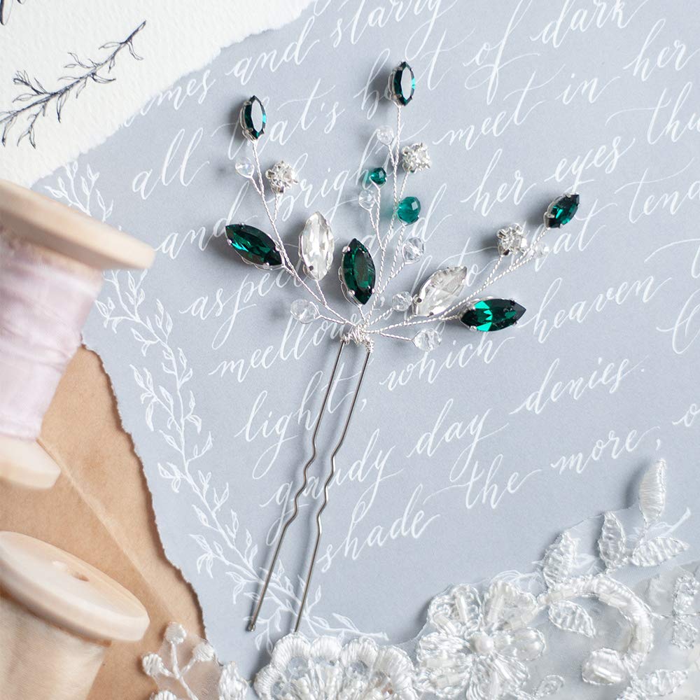 Kercisbeauty (Set of 2) Handmade Bridal Bridesmaids Flower Girl Pink Champagne Rose Gold Pearl Beads Hair Pins Headpiece for Wedding and Party (Silver) (Blue) : Beauty
