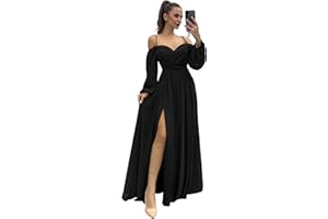 CHICBRIDAL Women's Bridesmaid Dresses with Long Sleeves Spaghetti Strap Split Ruched Wedding Guest Dress with Pockets