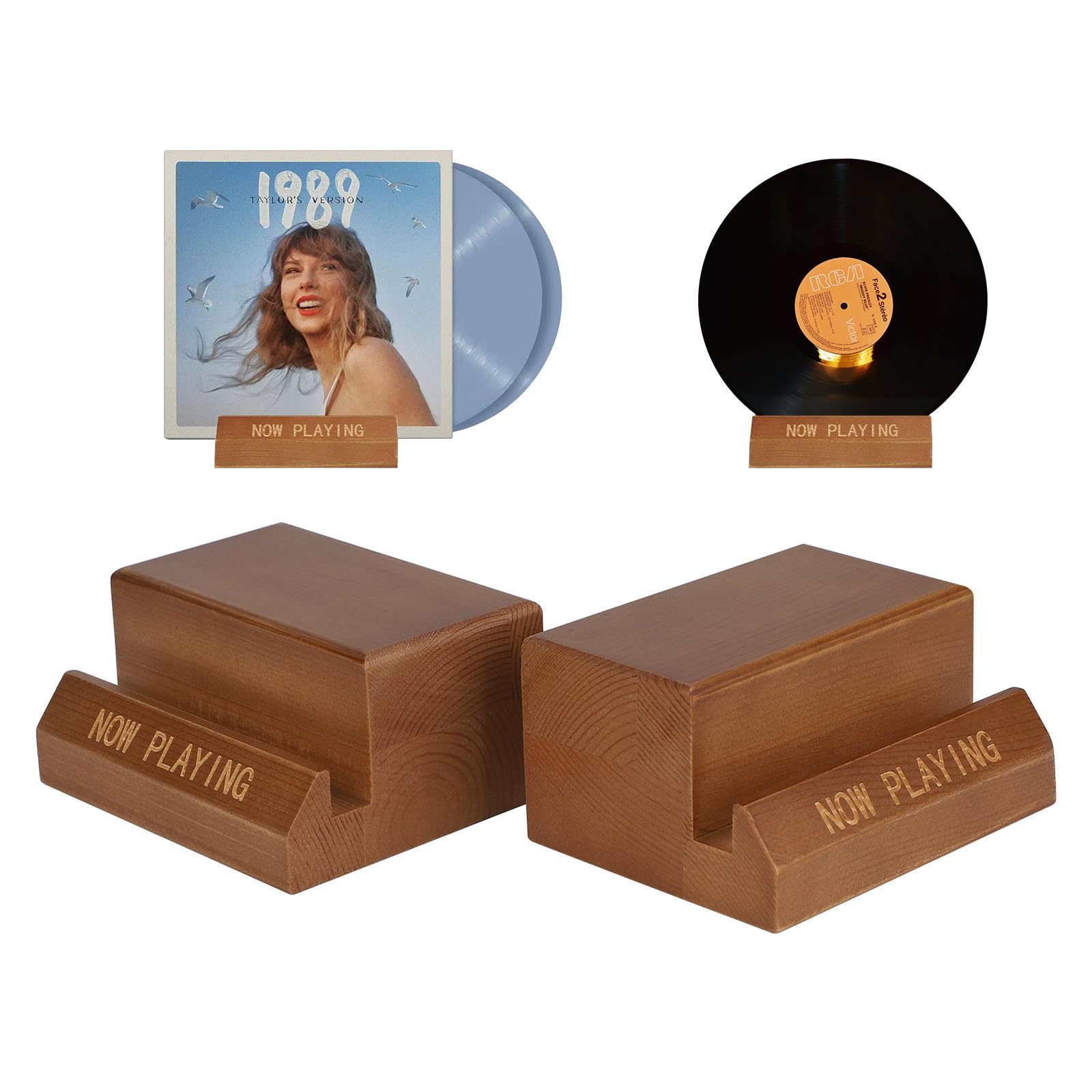 Supaway Pack of 2 Wooden Record Holder Vinyl Record Shelf Vintage Record Stand Album Display Stand for 1.5 cm Thick Record Holder Present Your Now Playing Album Cover