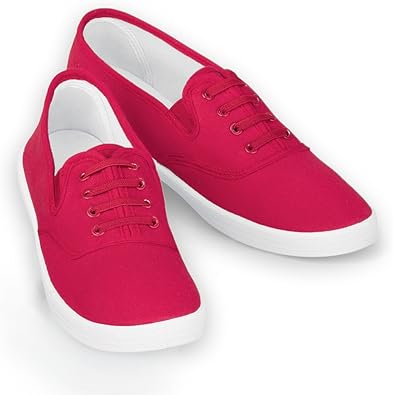 red slip on canvas shoes