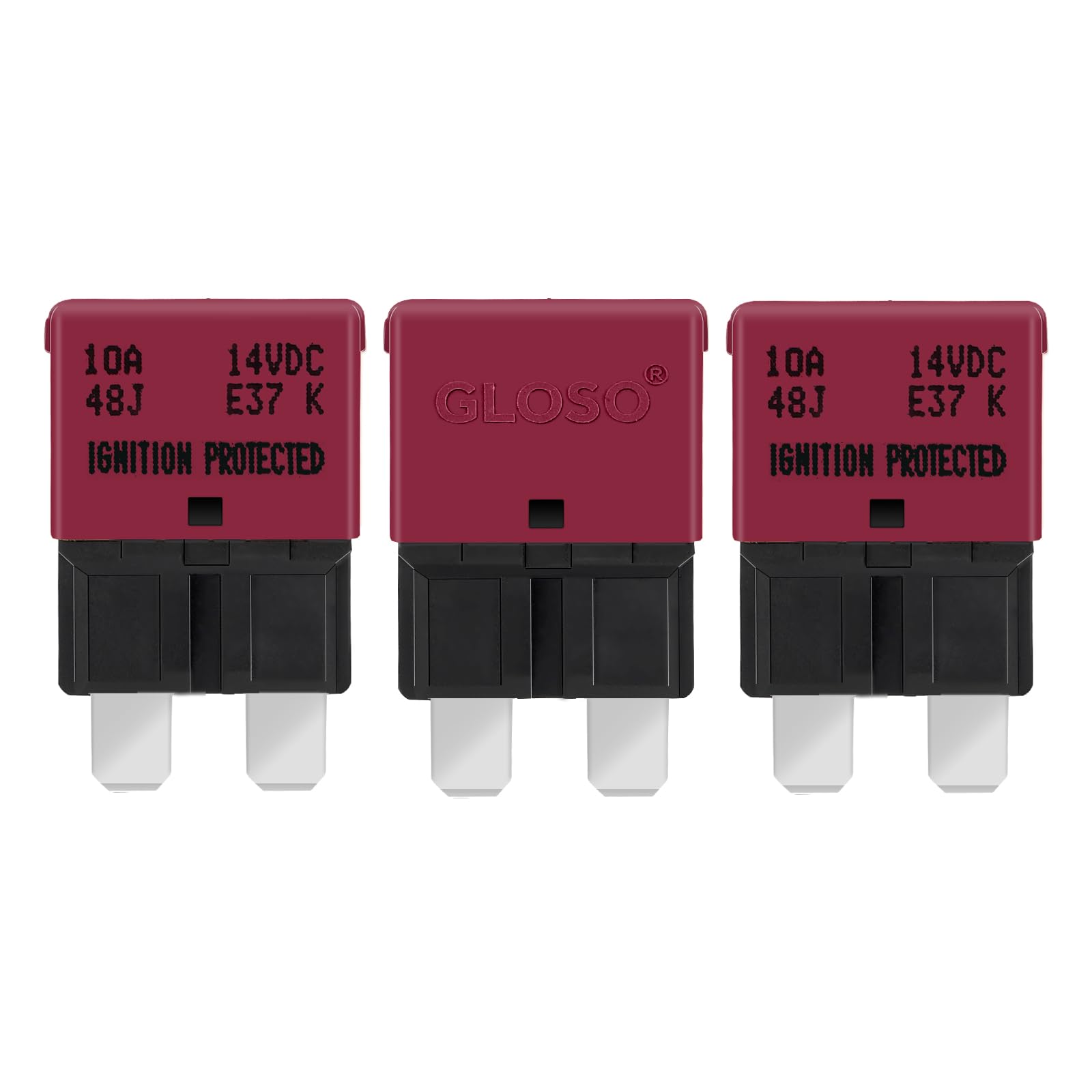 GLOSO Blade Circuit Breaker RV Marine Boat Truck Yacht Auto Reset Audio Solar System Protection ATO ATC 10 Amp E37 3 PACK