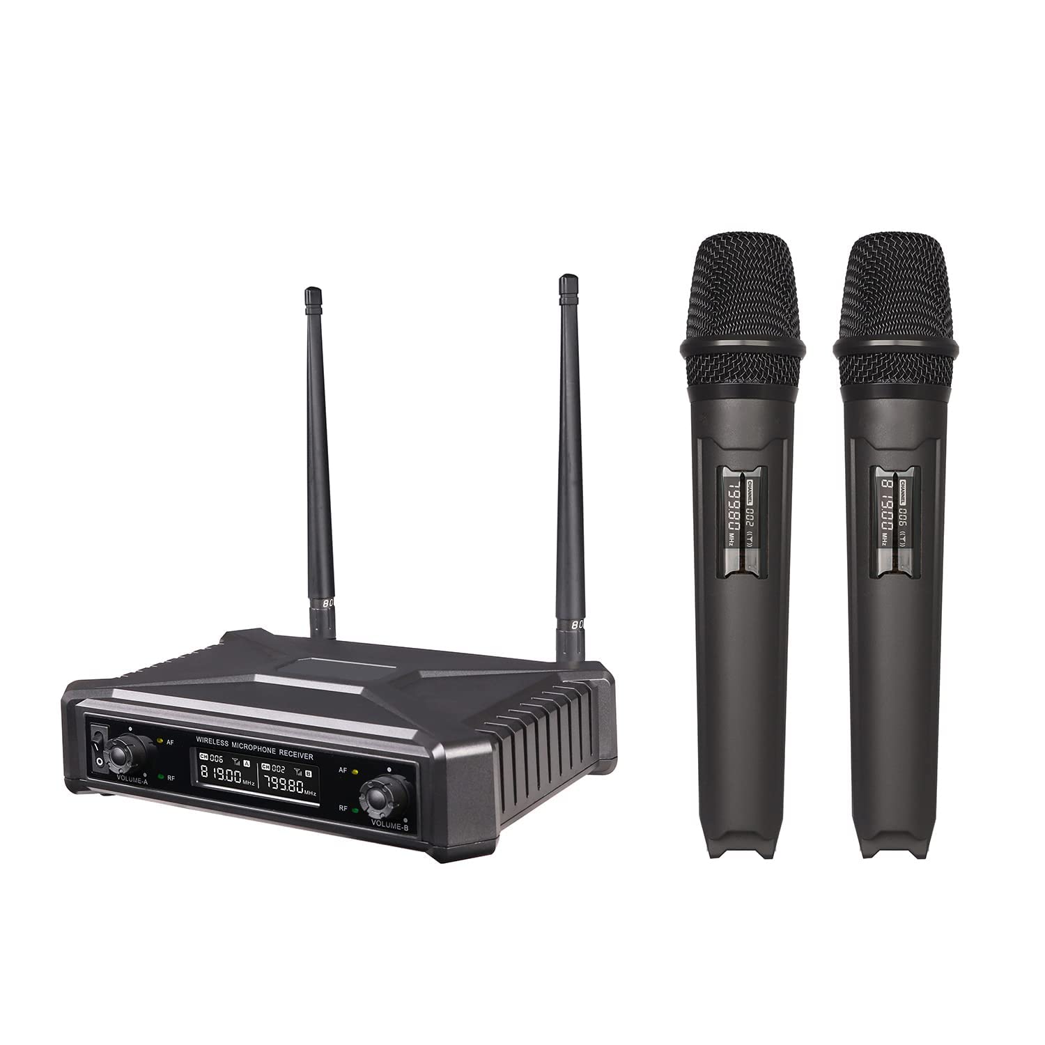 SGPRO Wireless Microphone System of 2 Handheld Mics and 1 Corded Receiver Quick Set Up for Stage, Studio, Work Place and Home Use for Singing and Talking