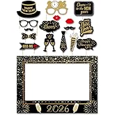 SWYOUN Glitter Happy New Year's Eve 2026 Party Photo Booth Props Supplies with Photo Frame(Pack of 17)
