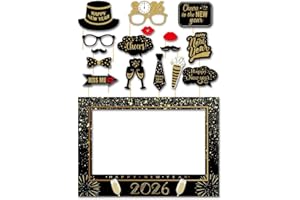 SWYOUN Glitter Happy New Year's Eve 2026 Party Photo Booth Props Supplies with Photo Frame(Pack of 17)