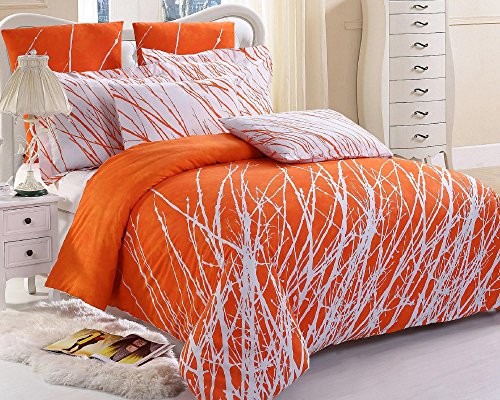 Tree 3pc 100% Cotton Duvet Cover Two Pillow Shams (Orange, King)