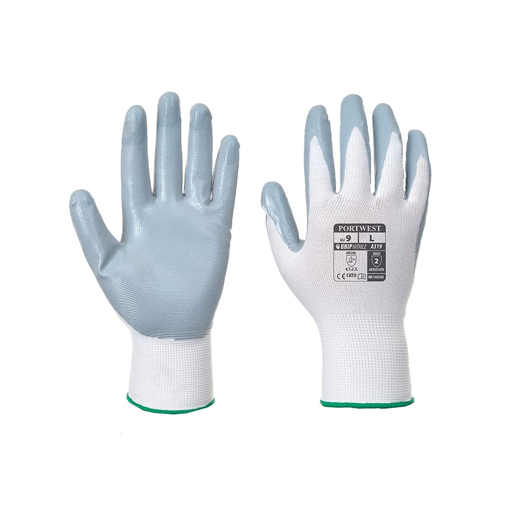 Portwest A319 Flexo Grip Nitrile Glove (Retail Pack) Grey/White, X-Large