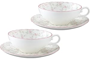 Noritake P58043A/9940 Noritake Tea Cups & Saucers (Pair) 180cc Cutie Rose Microwave Safe 2 Guests Bone China