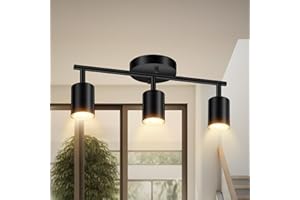 BRICOSMOCON LED Track Lighting Fixtures Ceiling, Black 3-Light Track Lights for Kitchen, 3 Way Ceiling Spotlight, Flexibly Rotatable Wall Mount Light Head for Bedroom Hallway, Bulb Not Included