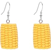 Chanaiqw Handmade Corn Earrings for Women 3D Funny Resin Lifelike Food Corn Drop Dangle Earrings Birthday Party Jewelry