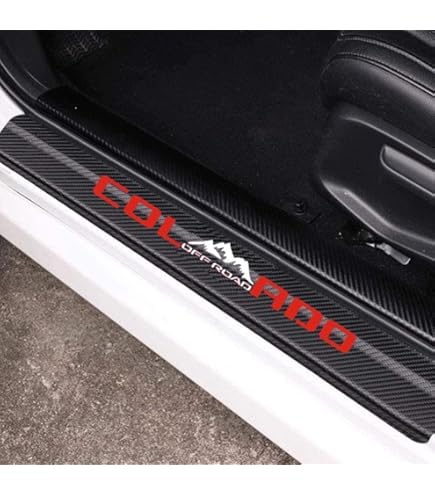 IPick Image For SRT-8 Logo Black Real Carbon Fiber 4 Pcs Universal Car Door Sill Step Protector Kick Plates, Set Of 4 For Dodge Jeep RAM, Official Licensed