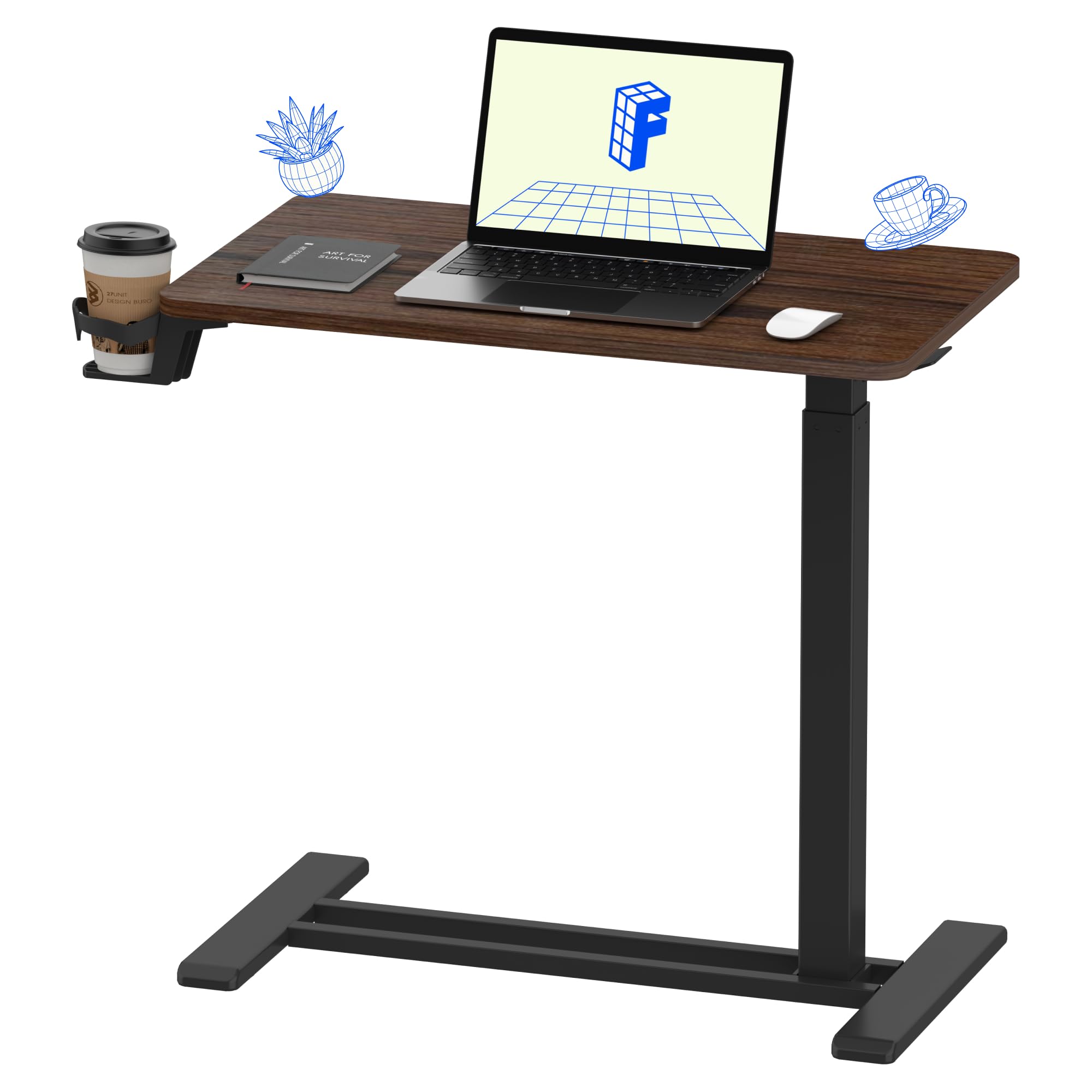 Photo 1 of FLEXISPOT H7 Adjustable Overbed Bedside Table with Wheels Pneumatic Mobile Standing Desk Laptop Desk Rolling Computer Cart Movable Table Hospital Home Use(27.6" W x 15.7" D, Mahogany Table)