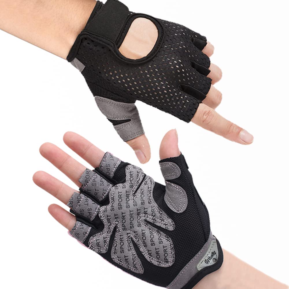Hually Gym Gloves,Breathable Training Gloves with Microfiber Fabric, No-Slip Silicone Padded Palm Protection and Extra Grip, Fitness Gloves for Men & Women, Weight Lifting/Cross Fit/Cycling, etc(L)
