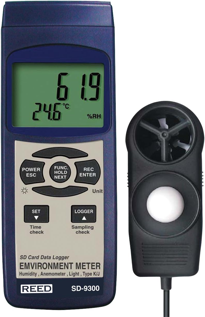 REED Instruments SD-9300 SD Series Environmental Meter, Datalogger (Air Velocity/Temp, Light, Ambient Temperature, Humidity)