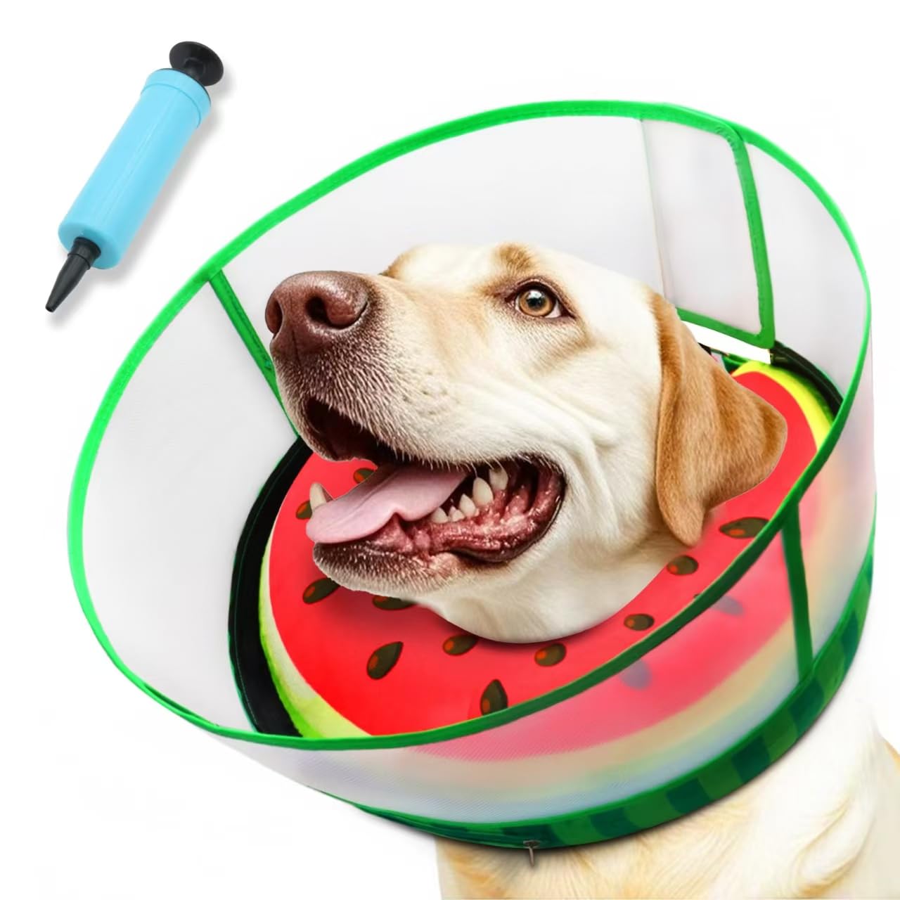 Photo 1 of Upgraded Inflatable Dog Cone Collar with Transparent Anti-Licking Shield, Adjustable Elizabethan Collar for Medium Large Dogs, 2-in-1 Design with Detachable Shield and Soft Padding (XL, Watermelon)