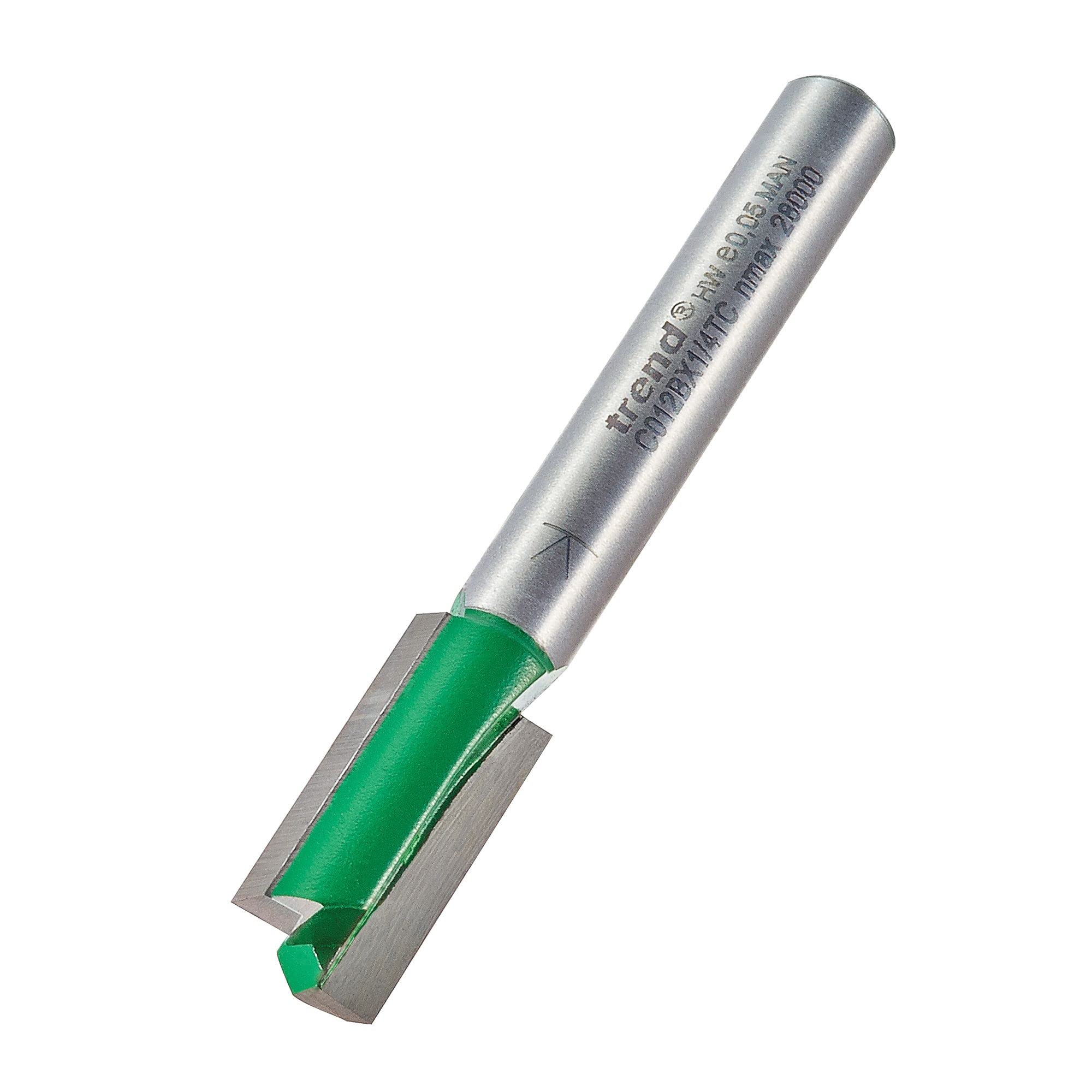 Trend CraftPro Straight Two Flute Router Cutter Bit, 1/4 Inch Shank, 9mm Cut Diameter & 19mm Cut Length, Tungsten Carbide Tipped, C012BX1/4TC