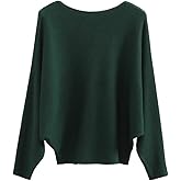 EDSTAR Women Dolman Batwing Sleeves Knitted Sweaters Winter Boat Neck Pullovers Tops