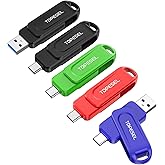 TOPESEL USB Stick 5 Pack 64GB USB C Flash Drive USB 3.0 2-in-1 Thumb Drive Rotating Type C Memory Stick for iPhone 15/16/17 S