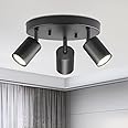 Ketom 3-Light Ceiling Spotlight Fixture, Adjustable Round Spot Lights GU10 Flush Mount Track Fixture Wall Lamp Directional for Kitchen, Bedroom, Office, Picture Wall, Hallway, Bar