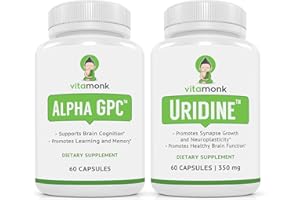 VitaMonk Alpha GPC and Uridine Stack - Mr Happy Stack - Uridine Monophosphate with No Artificial Fillers - Bioavailable Choline Supplements Promote Cognition, Focus, Mental Clarity