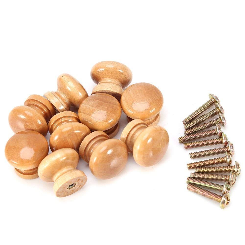 Yosoo Natural Hardwood Drawer Cabinet Furniture Wardrobe Door Knobs Pulls Handles DIY - S/M/L, 10 Pack (Size : S)