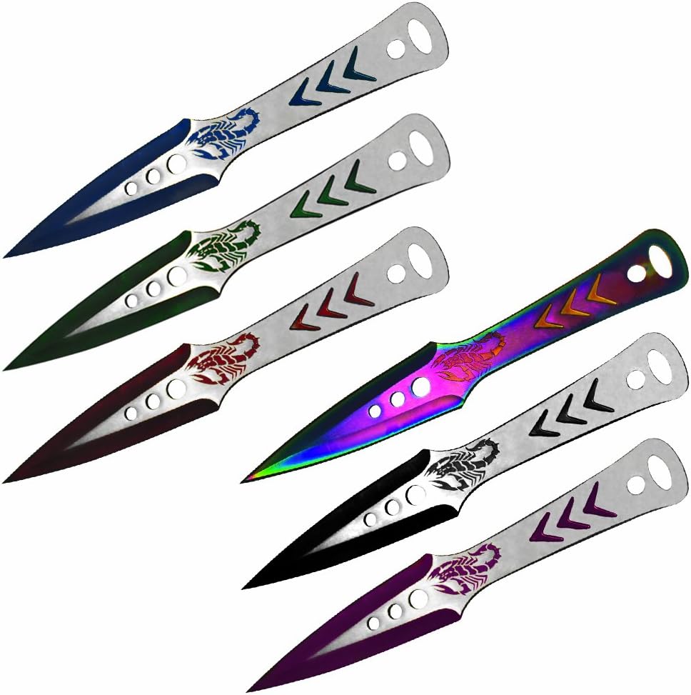 WJ 9 inch 6 pc Set Two Tone Throwing Knife - Scorpion A9399-6-ASTD