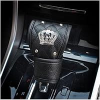 LuckySHD Black Pu Leather Car Gear Shift Cover with Bling Rhinestones Imperial Crown Decor Car Accessory