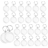 25PCS Clear Round Acrylic Photo Frame Key Ring Blank Passport Photo Image Inserts Split Keychain Key Tags Handmade Key Chain Swivel Lanyard Clasp Accessories Keys Attachment