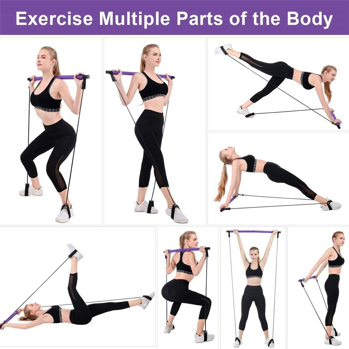 ADO Stap Pilates Stick Portable Pilates Bar Kit Resistance Band Set for Legs, Butt, Back, Arms, Shoulders Total Body Workout : Sports & Outdoors