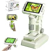 Microscope for Kids,1600X Digital Microscope with 4.0" HD Screen, 3-in-1 Portable Microscopes with Slides,STEM Educational Science Toy for Ages 6-12 Christmas Birthday Gifts for Boys & Girls (Grey)