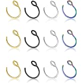 JELIEE 12Pcs 20G Fake Nose Rings Fake Septum Nose Ring Hoop for Faux Lip Septum Nose Ring Set Stainless Nose Hoop for Women Men
