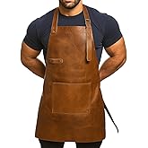 HEAVEN HUSH Genuine Leather Apron for Men, Adjustable Straps & Tool Pockets, Premium BBQ, Cooking, Blacksmith, Shop, Welding, Woodworking, Bartender Work Apron (Single Pocket - Brown)
