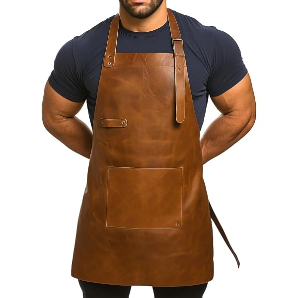 Delantal De Cocina Y Barbacoa De Cuero Marrón Para Hombre – Elegante, Duradero Y Con Bolsillos