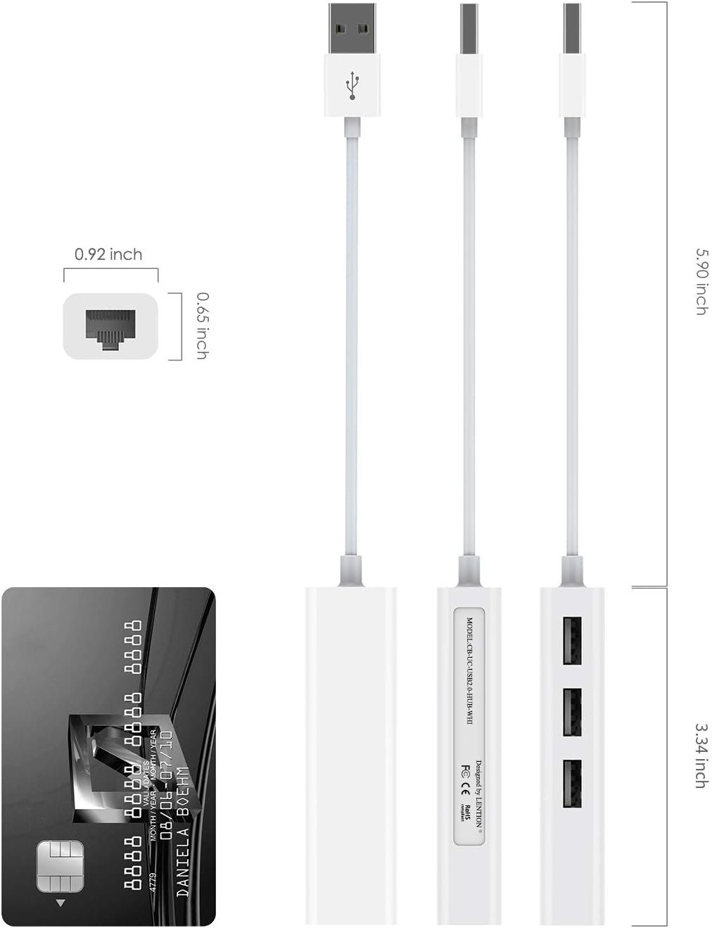 LENTION 3 USB Ports Hub with RJ45 LAN Adapter Laptop Ethernet Dock Network Extender Compatible MacBook Air/Pro (Previous Generation), Chromebook, Windows Laptop, More (White): Industrial & Scientific