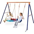 GIKPAL Swing Set with Stand for Kids, Outdoor Swing Sets for Backyard with 32 Saucer and 26.2" Seat, Heavy Duty Metal A-Frame Holds 440 lbs