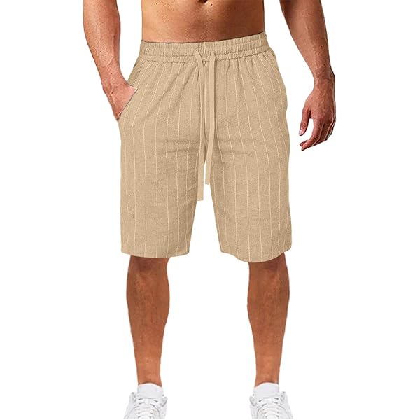 Mens Linen Shorts Casual Loose Cotton Short Pants Summer