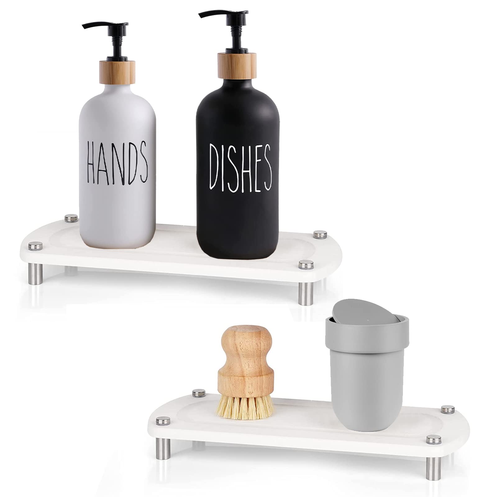 Les-Theresa 2Pcs Fast Drying Sink Caddy Instant Dry Organizer Diatomaceous Pedestal Instant Dry Bathroom Sink Tray, Instant Dry Sink Caddy Organizers For Home (White-2)