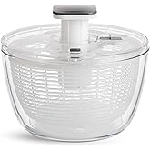 JARELLI Glass Salad Spinner 6.3QT with Storage Lid | One Handed Press Lettuce Spinner | Salad Spinner for Washing, Spinning, 