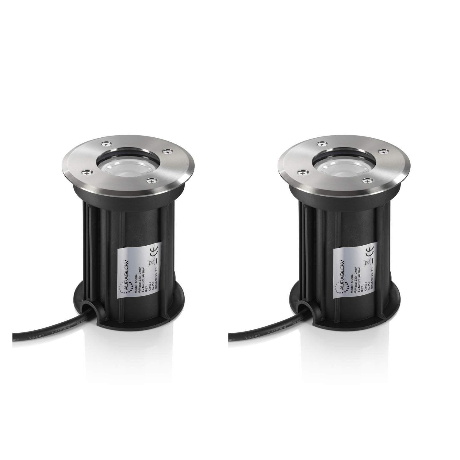 Auraglow Deep Recessed GU10 Holder Garden Ground Path Deck Light IP67 Driveway Outdoor Uplighter - Twin Pack