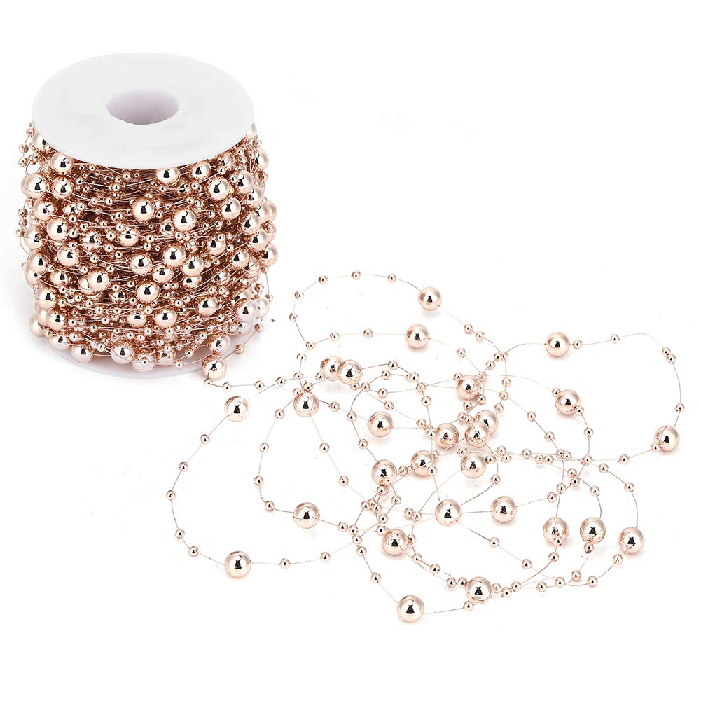 32.8yd Pearl Bead String, ABS Imitation Pearl Chain Bead String for Wedding Party Decoration Sewing Trims, Rose Gold