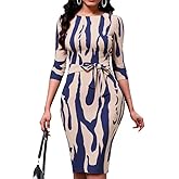 BubFee Bodycon Midi Dress for Women Church 3/4 Sleeve Work Dresses Elegant 2025