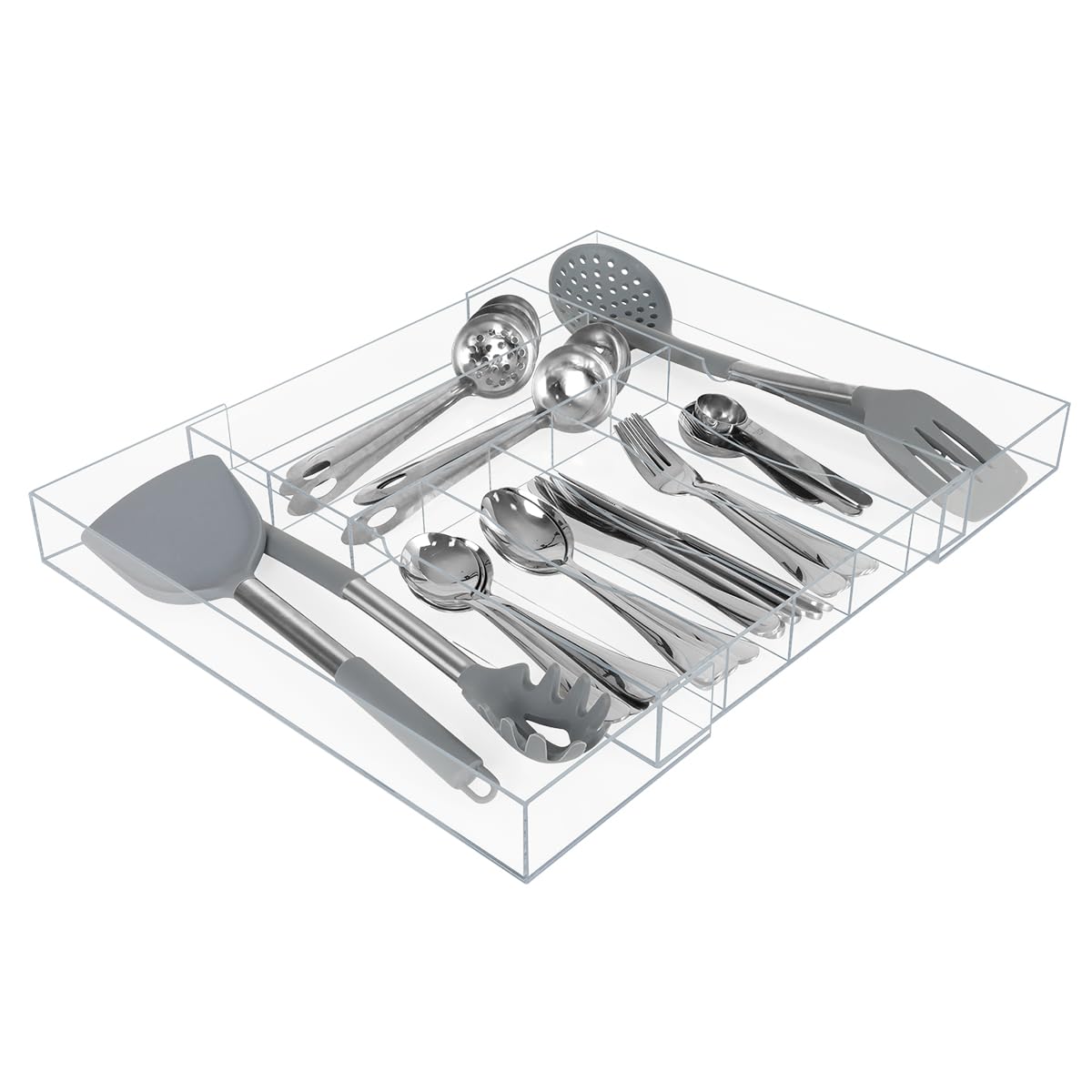 Photo 1 of AIEVE Clear Acrylic Silverware Organizer, Expandable Kitchen Drawer Organizer for Utensils, Flatware, Cutlery with 9 Compartments